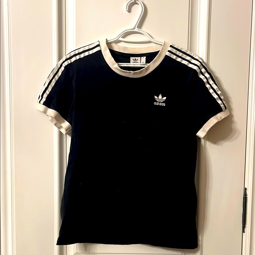 Adidas Black and White Striped T-Shirt